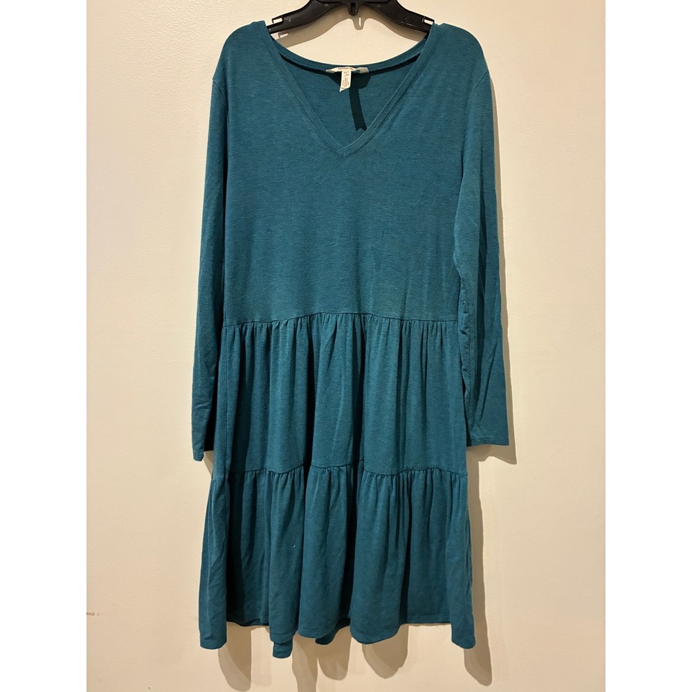Matilda‎ Jane Womens Teal Blue Tiered V-Neck Long Sleeve Modal Tunic Dress Small